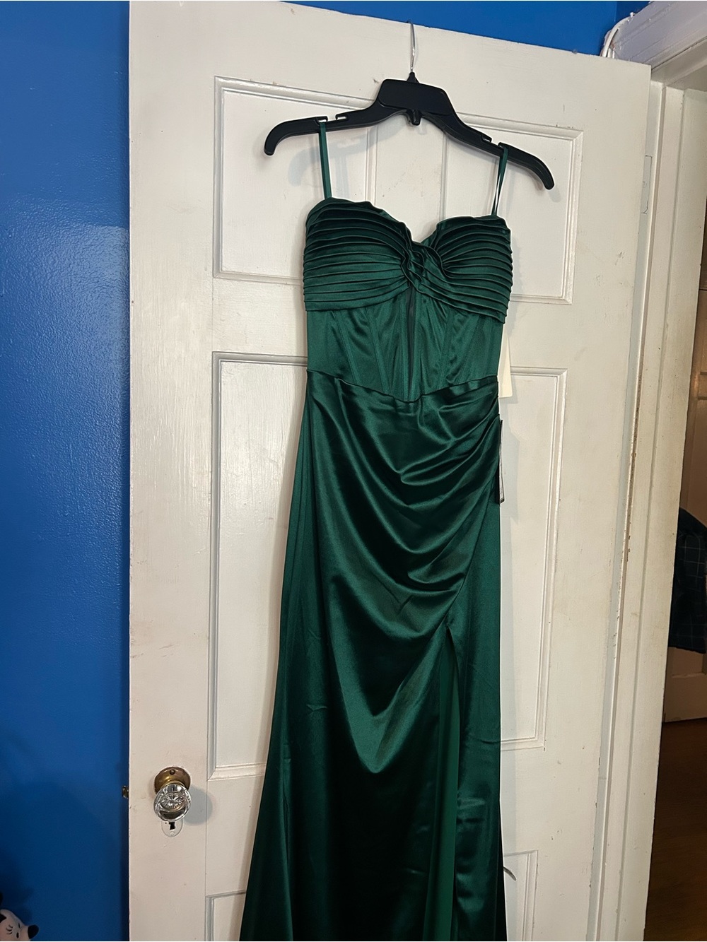 Strapless Forest Green Satin Evening Dress